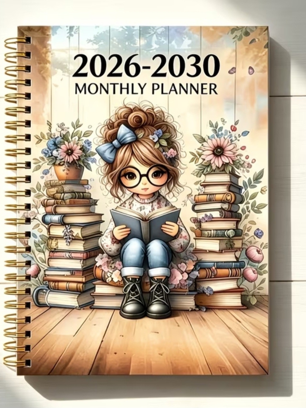 2026-2030 Monthly Planner - Cute Girl Illustration, Blue Accents